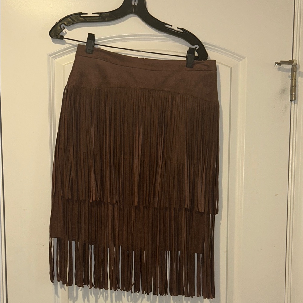 BCBGMaxAzria Chocolate Fringe Midi Skirt